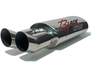 BlackTie Exhaust and Stainless Steel Tips - BlackTie Muffler 3"DUAL TIPS TURNED UP 2.25"ID CENTER INLET 5" X 8" OVAL X 14" BODY 25"OAL POLISHED STAINLESS STEEL