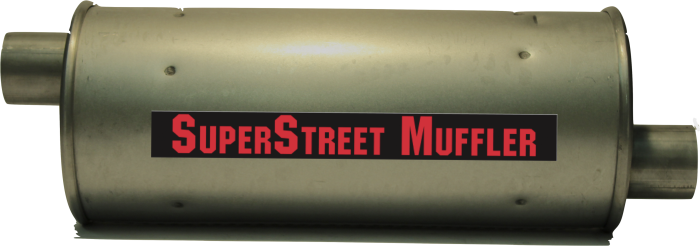 Super Street Mufflers Professional installer - SuperStreet Muffler 2"id offset/offset 6"round X 15"body 19"OAL Part#:IM428