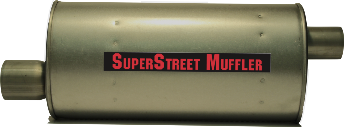 Super Street Mufflers Professional installer - SuperStreet Muffler 3"id offset 2.75"id center 7X9X19.50"body 26.50"OAL Part#:IM818