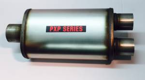 PXP1400 Series- 3"id in 2.50" id out center in/dual out 5"X8" oval 14" body 20" overall universal muffler #2198