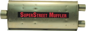 SuperStreet Muffler 3"id center in / 2.25"id dual outlet 4X9X23"body 27.5"OAL Part#: IM104