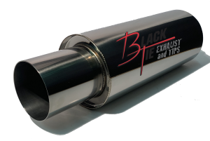 BlackTie Muffler-4" TIP x 2.25" ID INLET 5.7" RD x 17.5"BODY 20.3"OAL Polished Stainless Steel